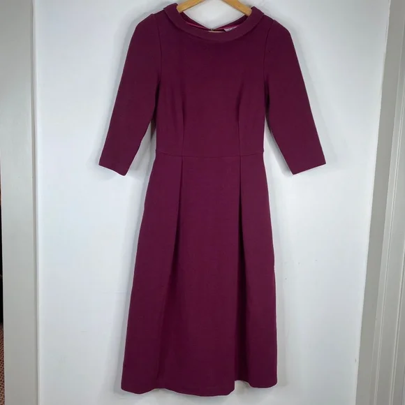 Boden Violet Ottoman Dress 2 Ruby Red Ribbed Midi Collar Classic Preppy Twee - Picture 2 of 11